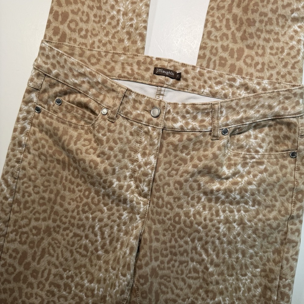 J. MCLAUGHLIN Lexi‎ Skinny Jeans Womens Sz 6 Tan Safari Leopard Stretch Tapered